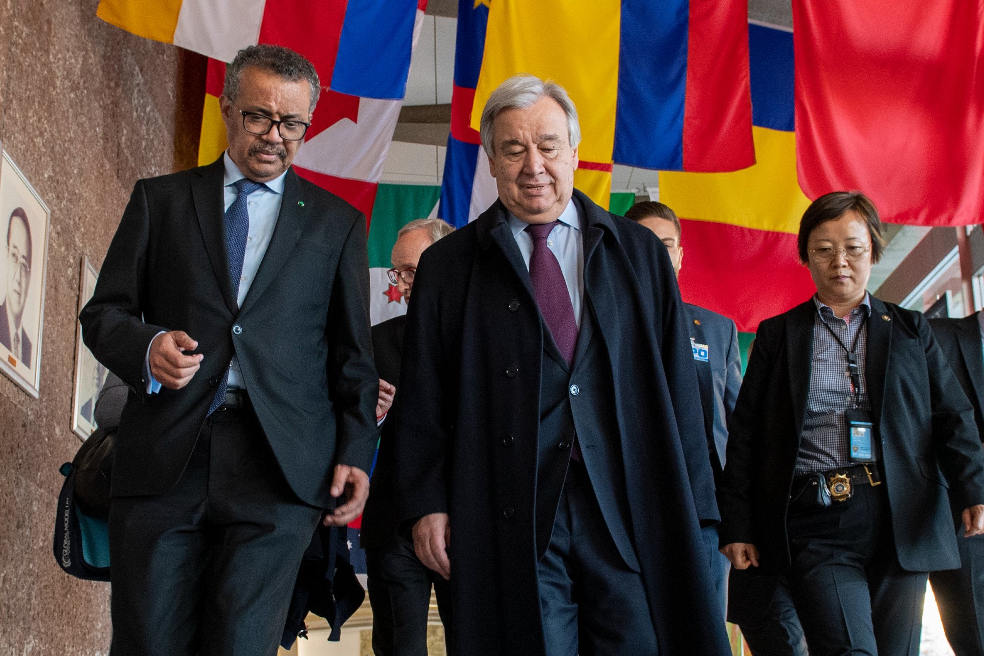 WHO Director-General Tedros Adhanom Ghebreyesus and Secretary-General of the United Nations, Antonio Manuel de Oliveira Guterres.