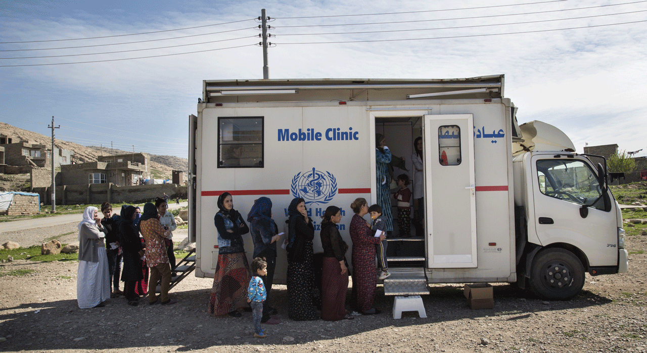 A WHO-supported mobile clinic in Sienna village, Duhuk, Kurdistan Region of Iraq.